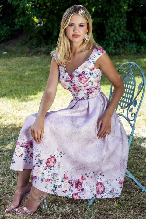 Sweetheart Floral Midi Dress - Blush by Goddiva