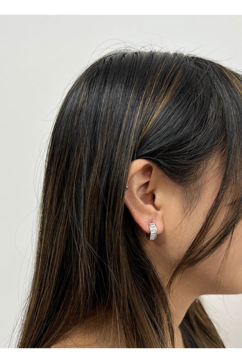 Mini Huggie Hoop With Clear Stones - Silver by SVNX