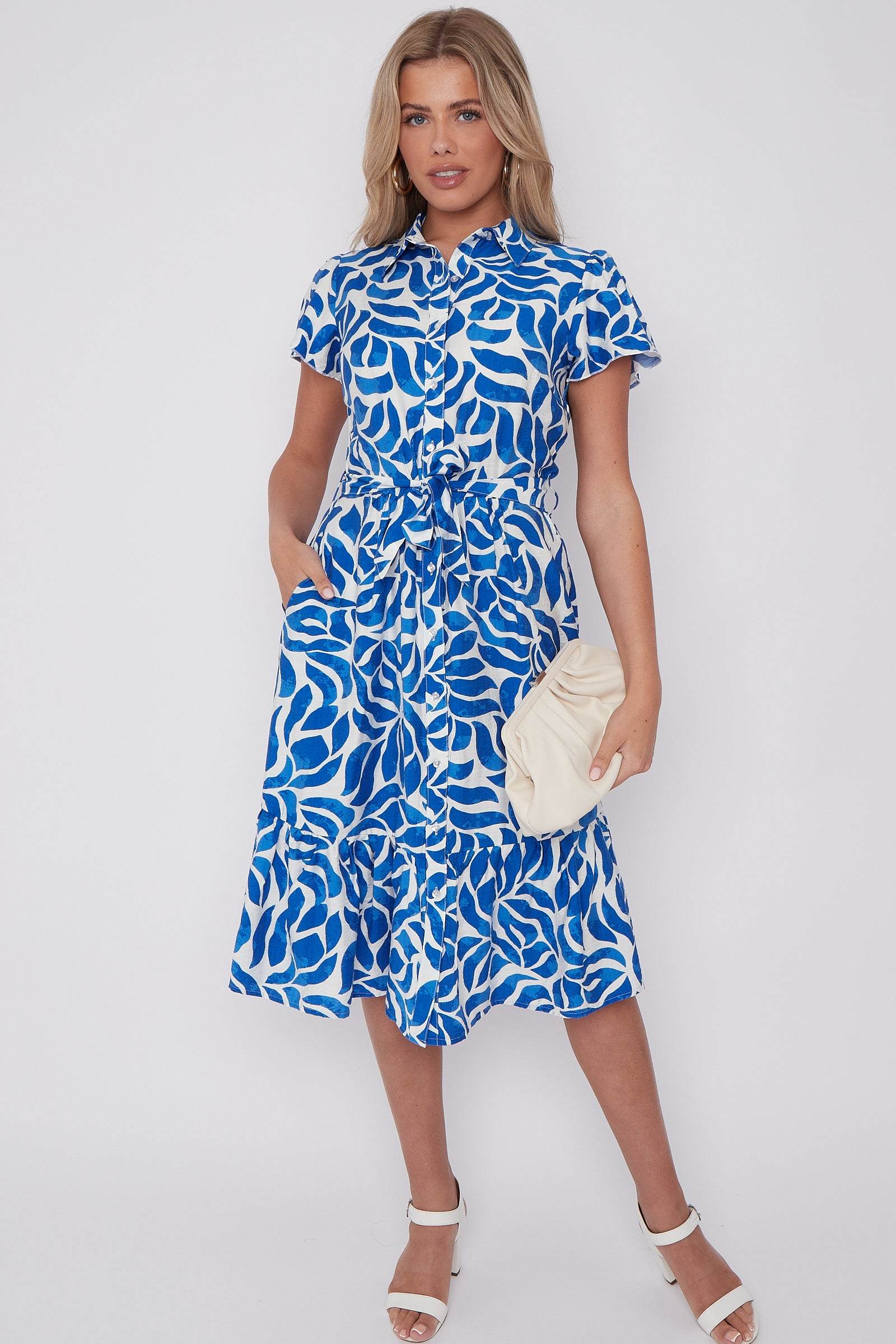 Cobalt Printed Short Sleeve Midi Dress LS-2413-TR1