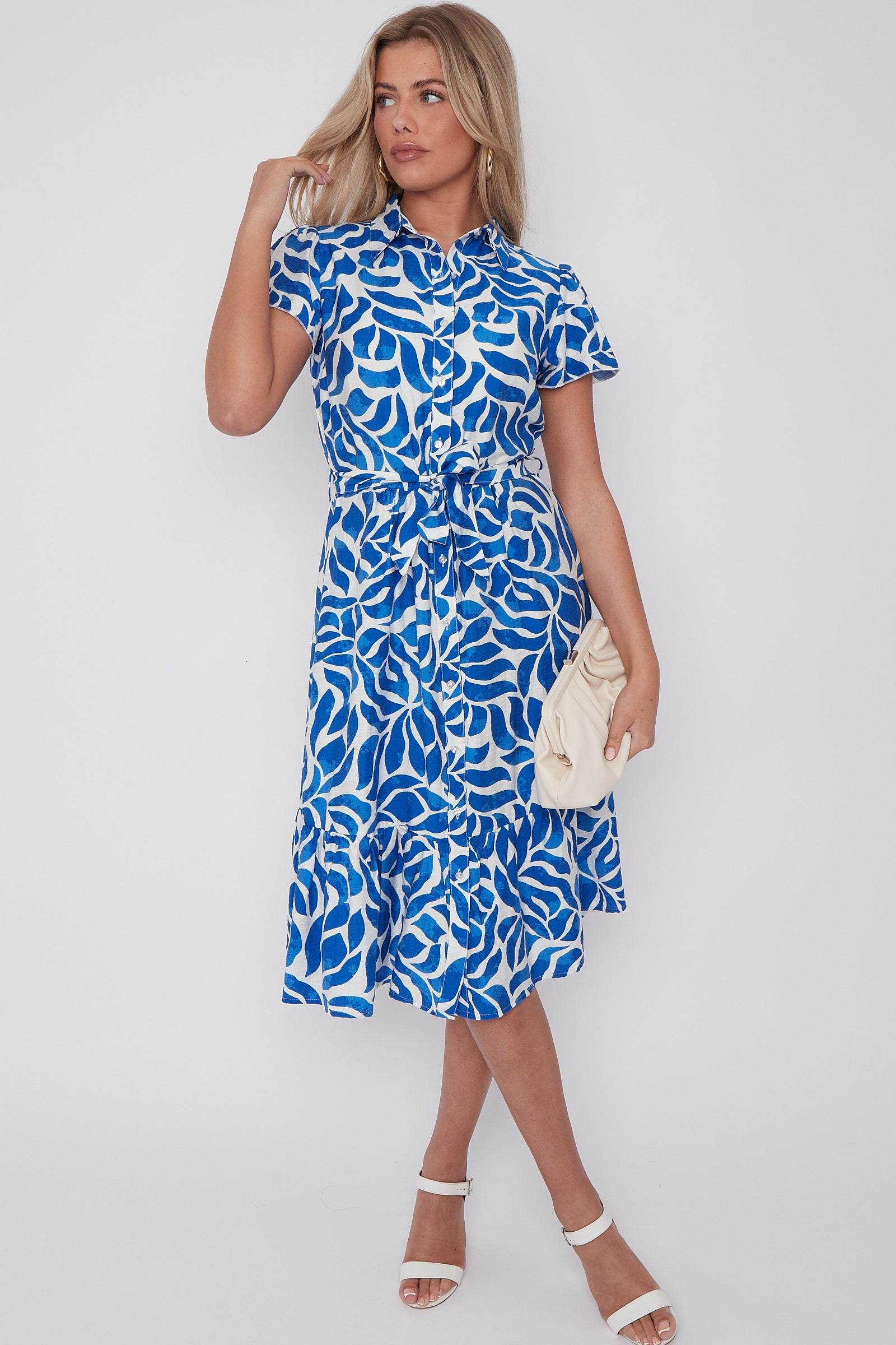 Cobalt Printed Short Sleeve Midi Dress LS-2413-TR1