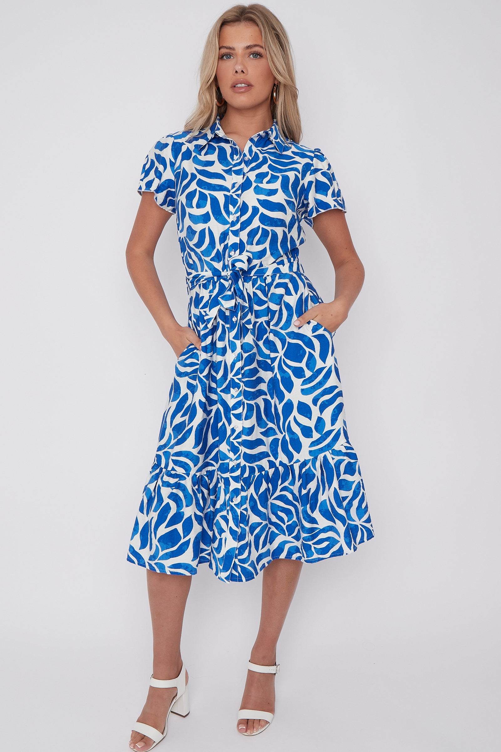 Cobalt Printed Short Sleeve Midi Dress LS-2413-TR1
