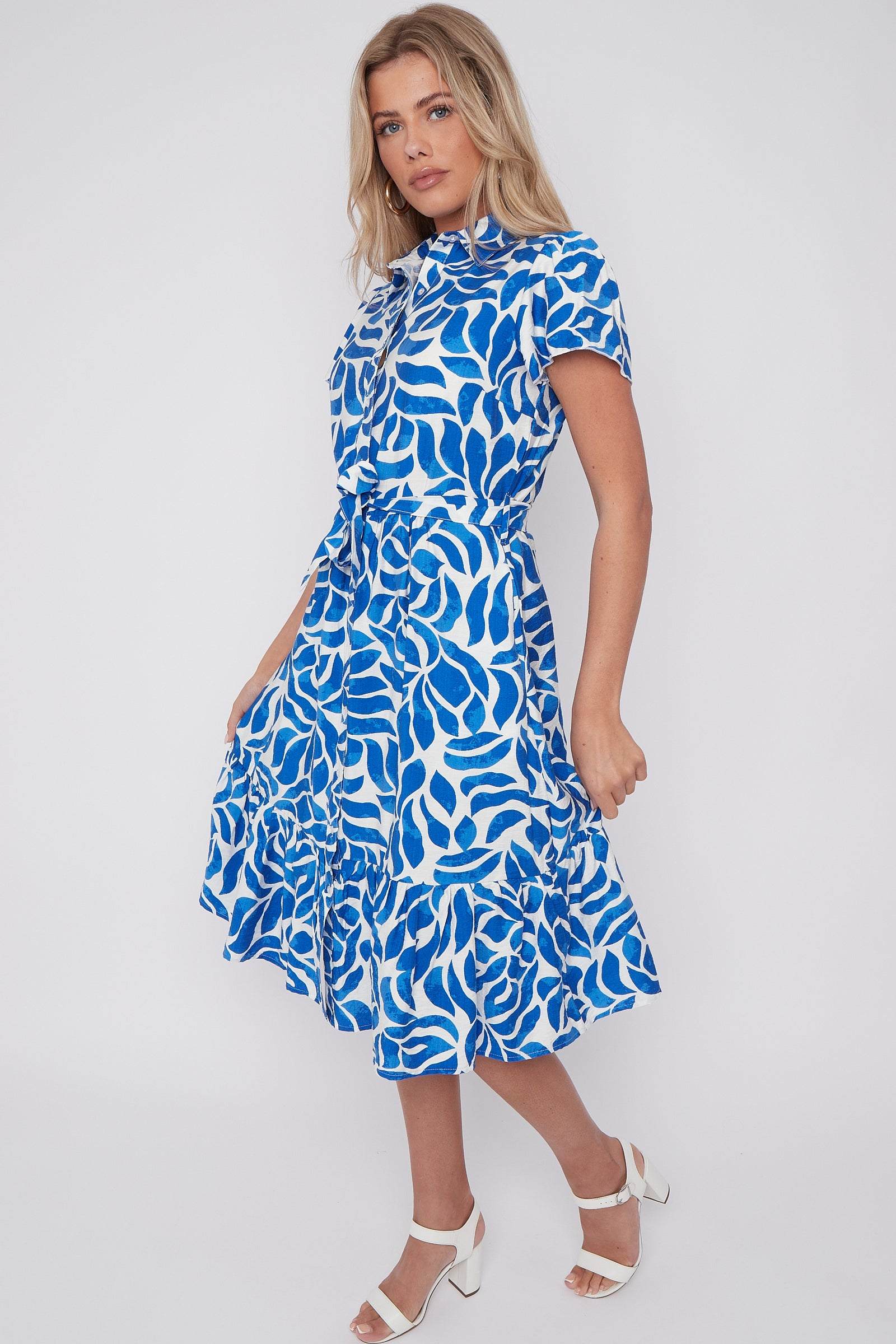 Cobalt Printed Short Sleeve Midi Dress LS-2413-TR1
