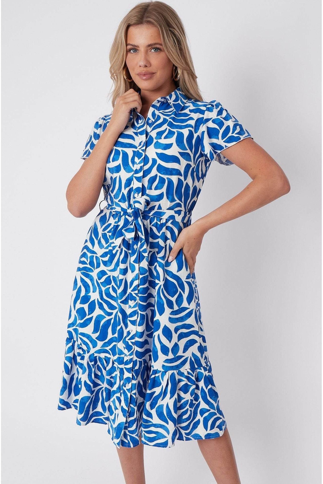 Cobalt Printed Short Sleeve Midi Dress LS-2413-TR1