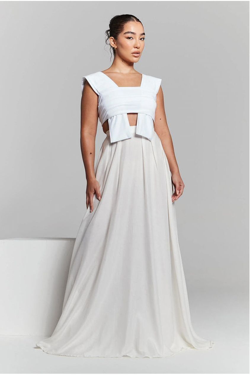 Ivory Pleated Maxi Skirt INF20224