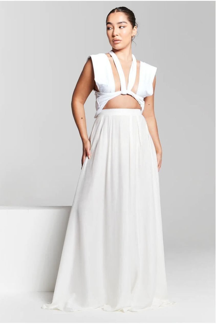 Ivory Pleated Maxi Skirt INF20224