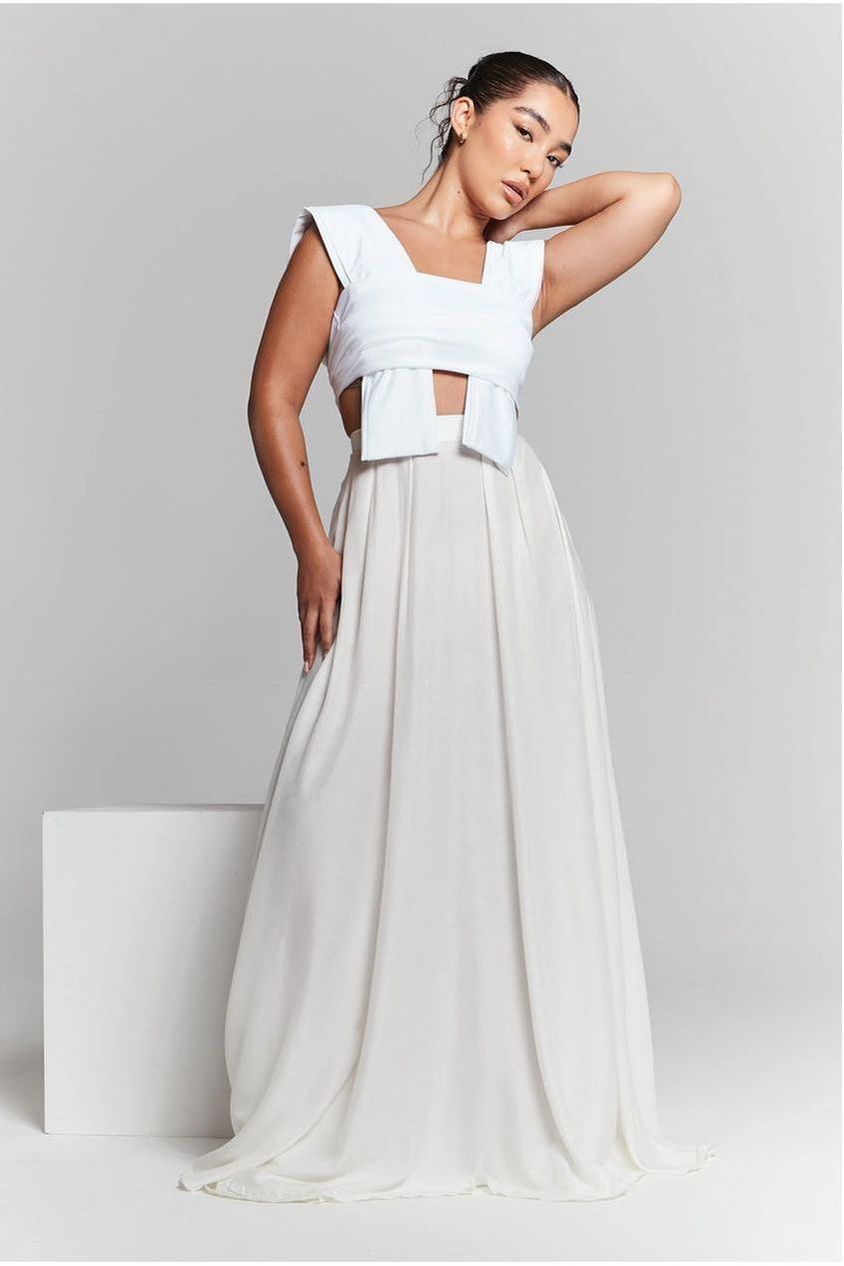 Ivory Pleated Maxi Skirt INF20224