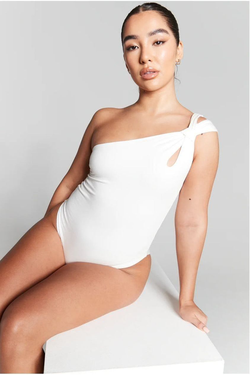 Ivory One Shoulder Knot Bodysuit INF20283