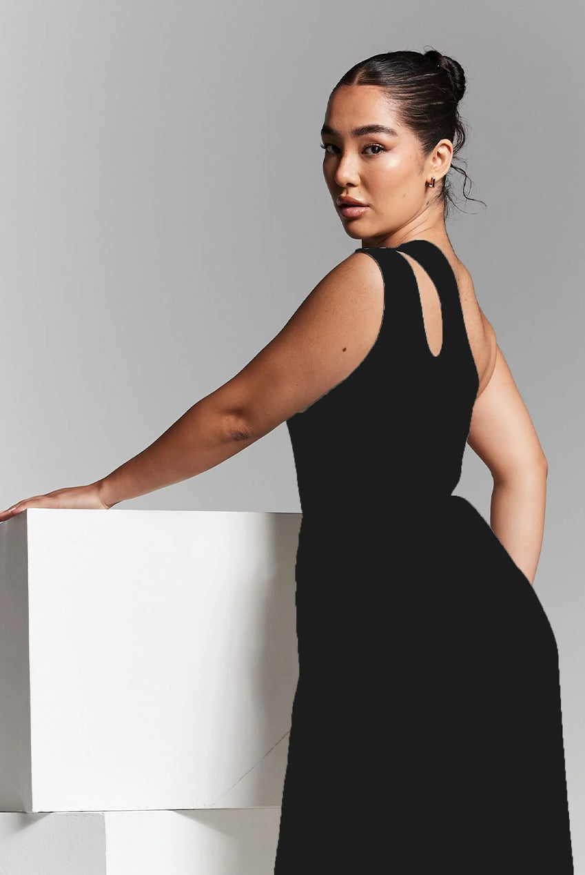 Black One Shoulder Knot Bodysuit INF20228