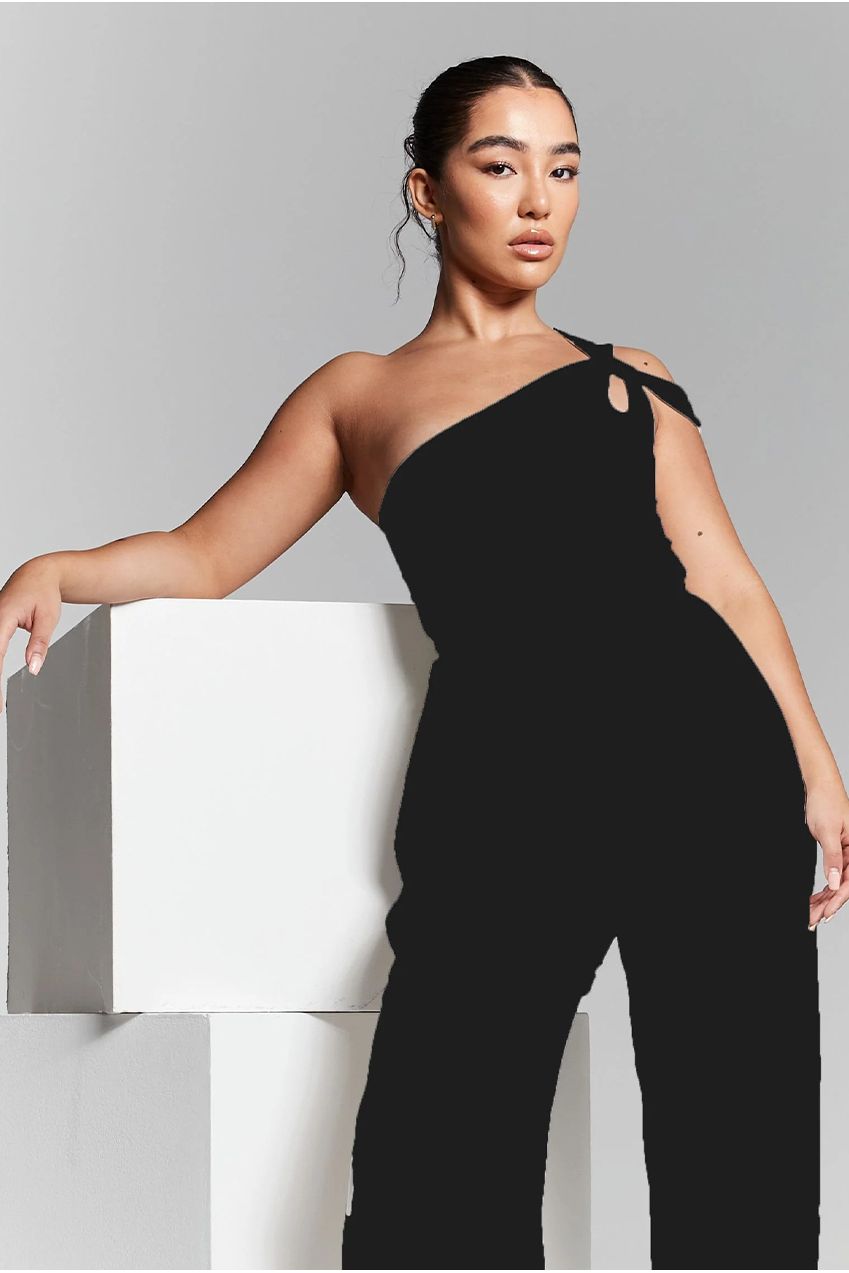 Black One Shoulder Knot Bodysuit INF20228