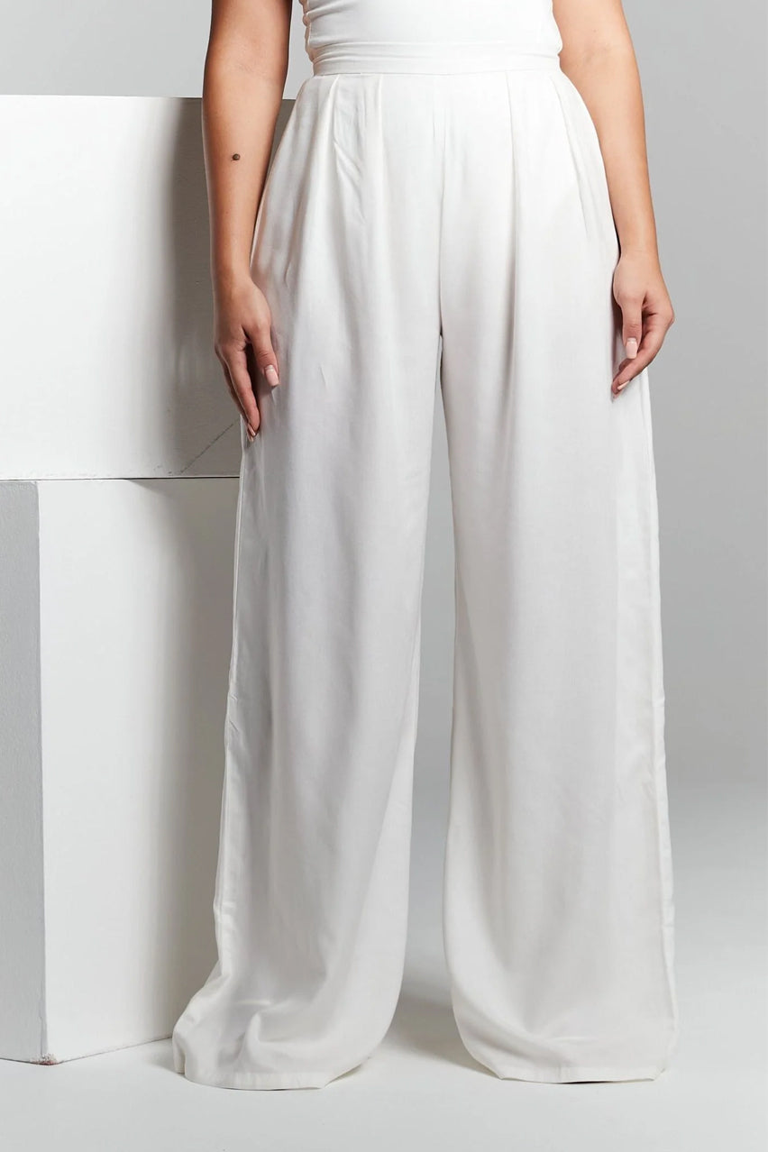 Ivory Pleated Wide Leg Trouser INF20235