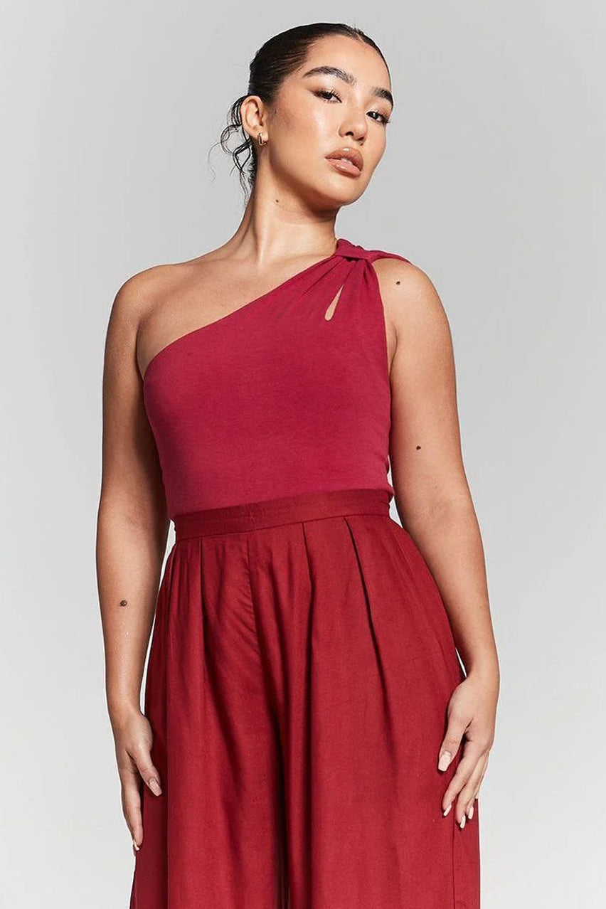 Burgundy Pleated Wide Leg Trouser INF20236