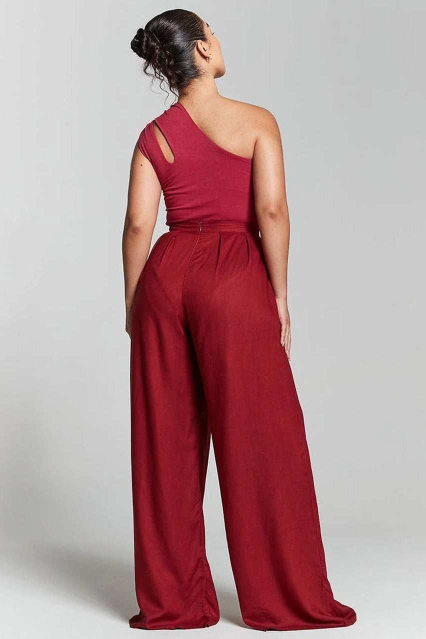 Burgundy Pleated Wide Leg Trouser INF20236