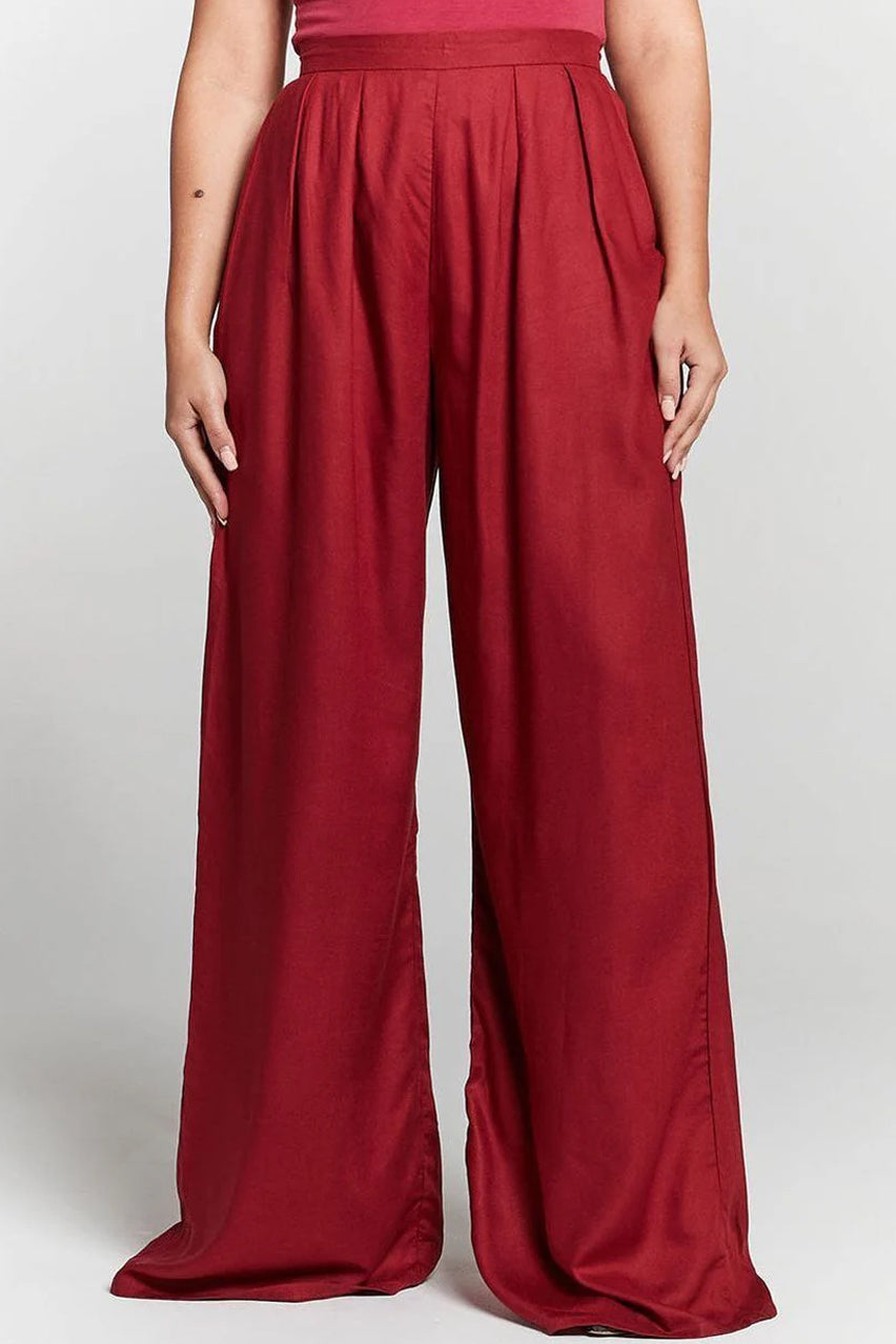 Burgundy Pleated Wide Leg Trouser INF20236