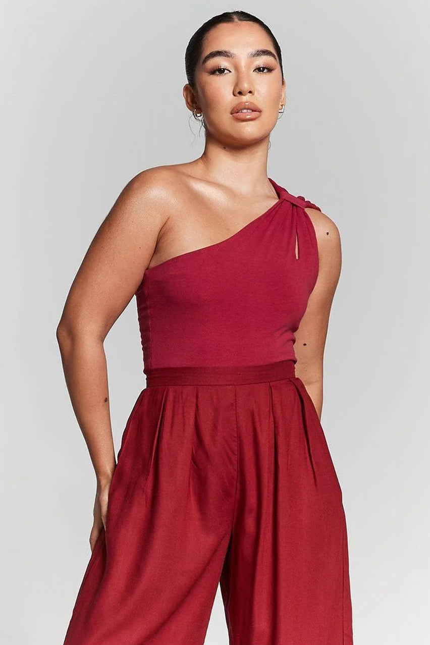 Burgundy Pleated Wide Leg Trouser INF20236