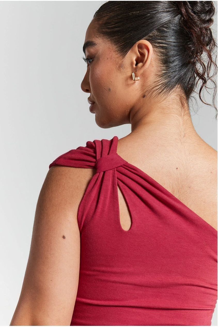 Burgundy One Shoulder Knot Bodysuit INF20243