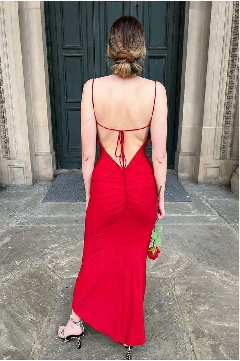 Kaylee Red Ruched Back Bodycon Dress INF20254