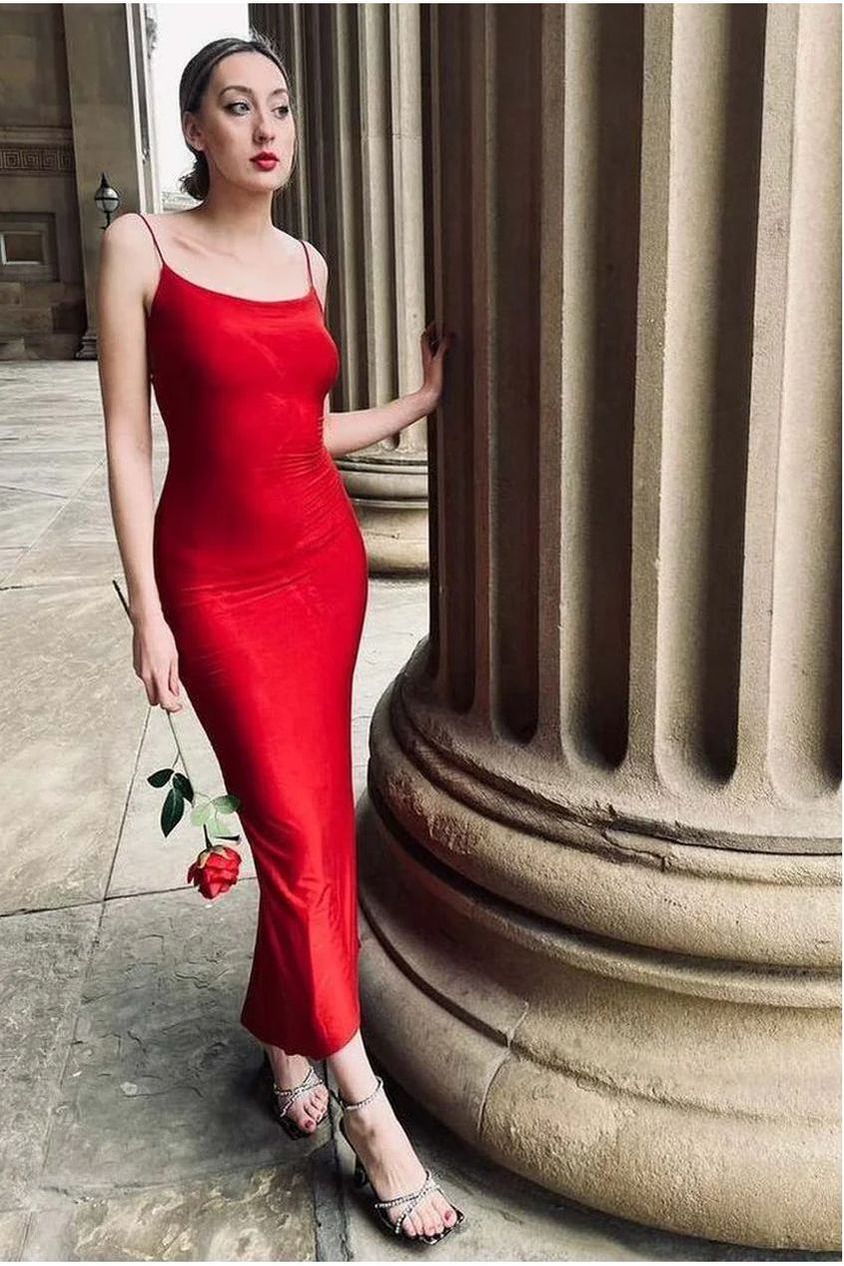 Kaylee Red Ruched Back Bodycon Dress INF20254