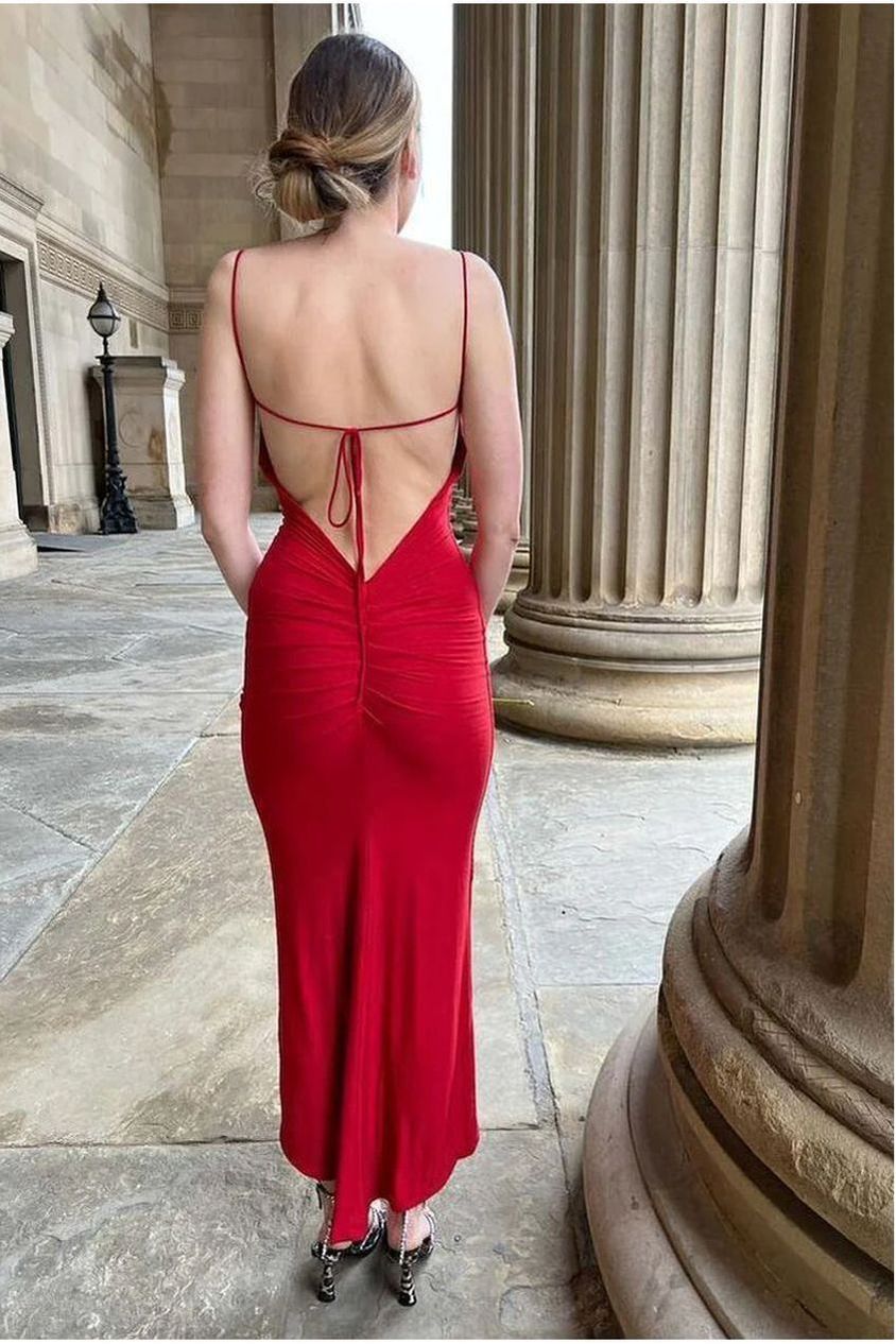 Kaylee Red Ruched Back Bodycon Dress INF20254