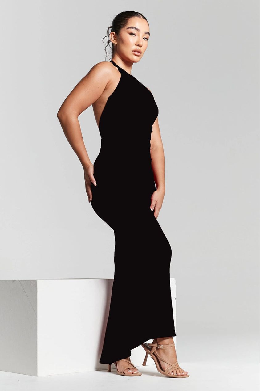 Kim Black Knot Back Bodycon Dress INF20255A