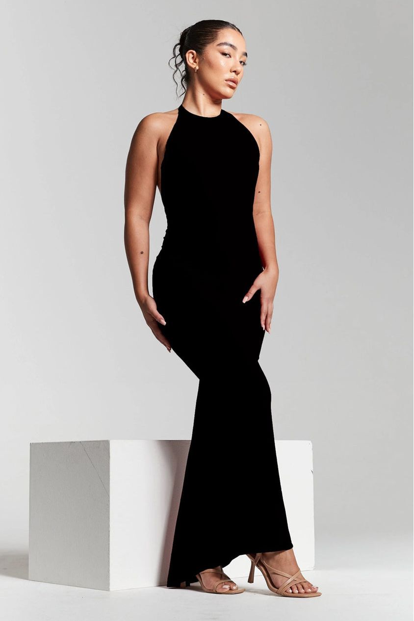 Kim Black Knot Back Bodycon Dress INF20255A