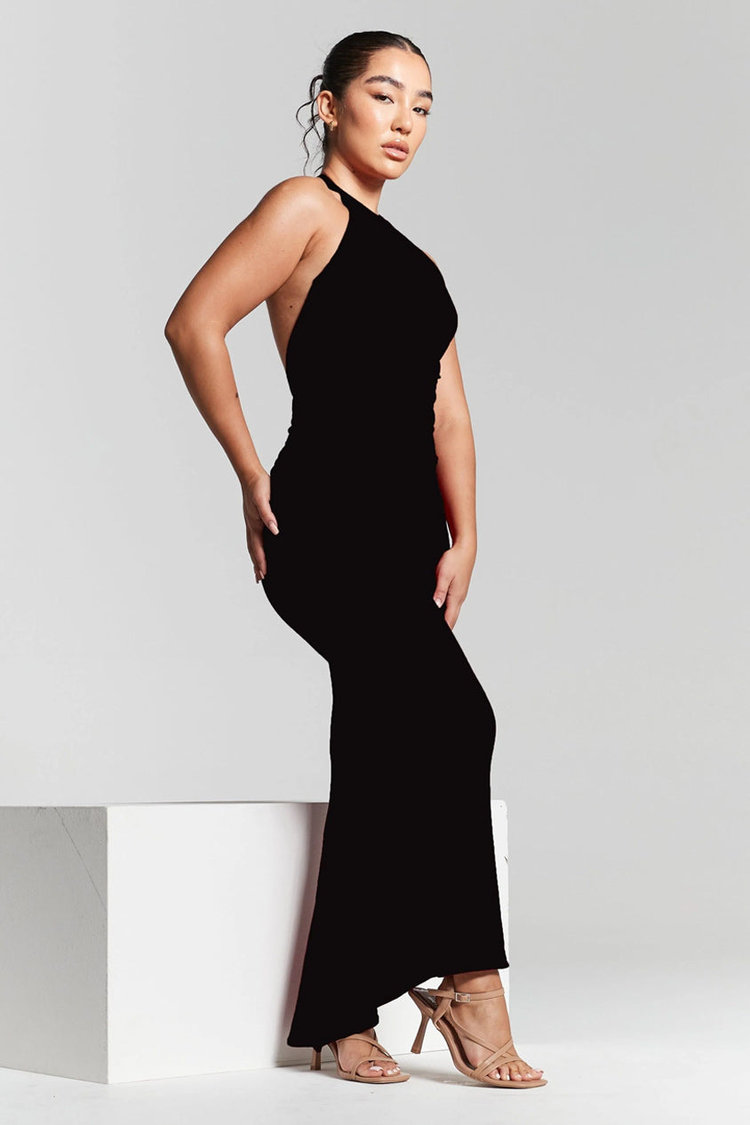 Kim Black Knot Back Bodycon Dress INF20255A