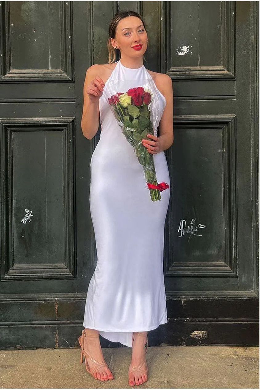 Kim Ivory Knot Back Bodycon Dress INF20255