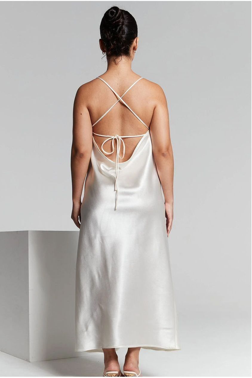 Ivory Cowl Back Midi Slip Dress INF20256