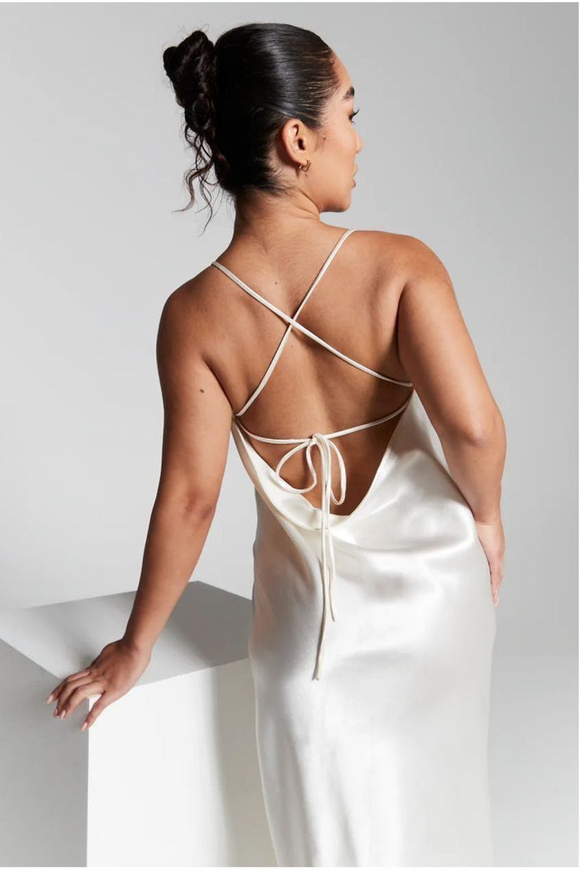 Ivory Cowl Back Midi Slip Dress INF20256