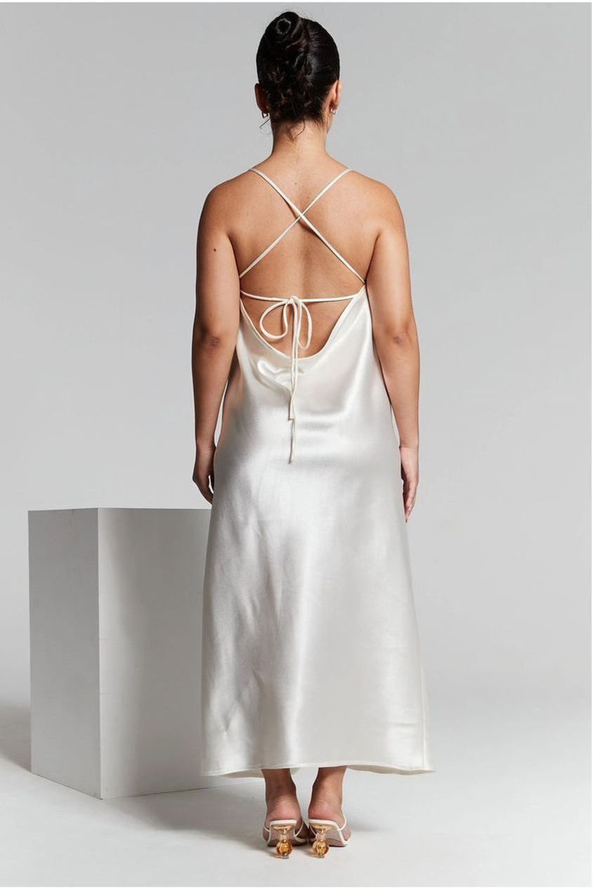 Ivory Cowl Back Midi Slip Dress INF20256