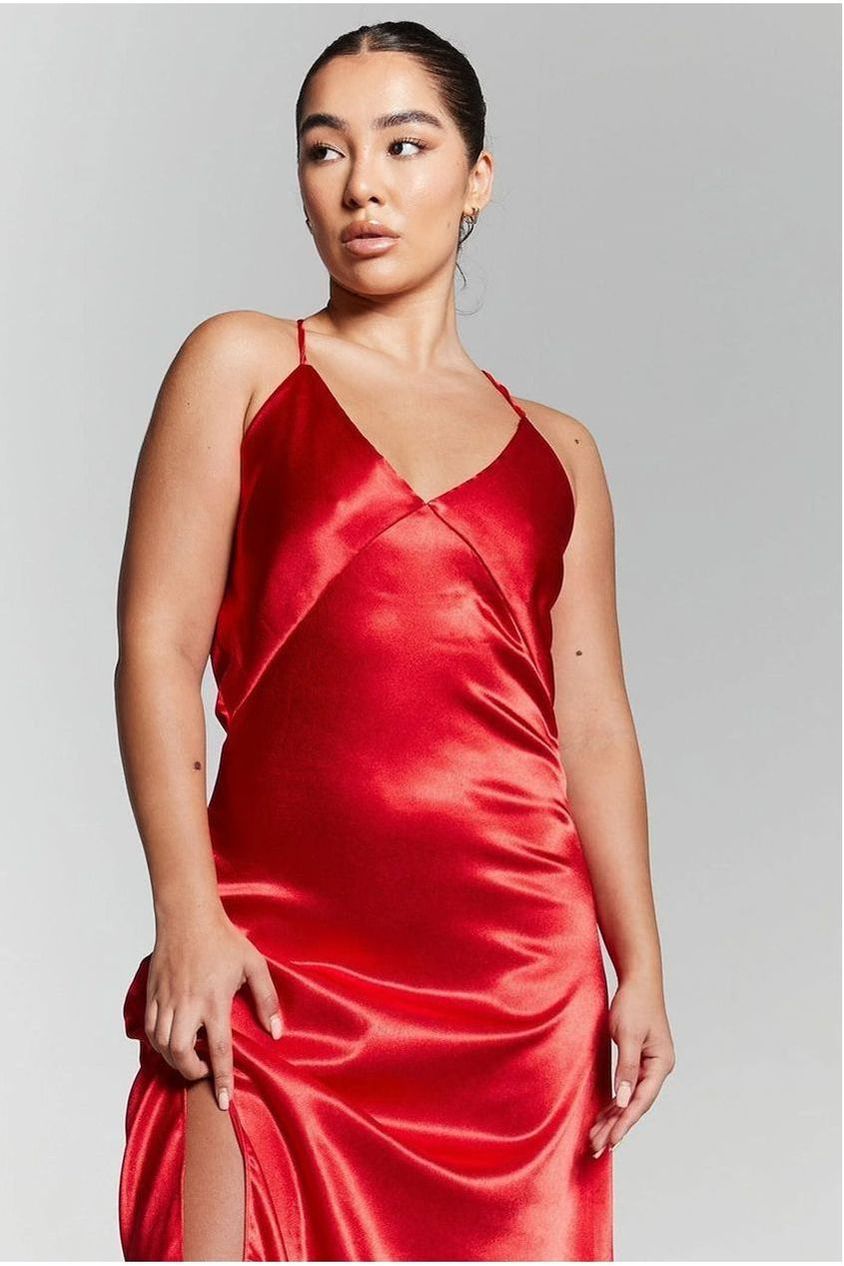 Red V-Neck Split Maxi Dress INF20272