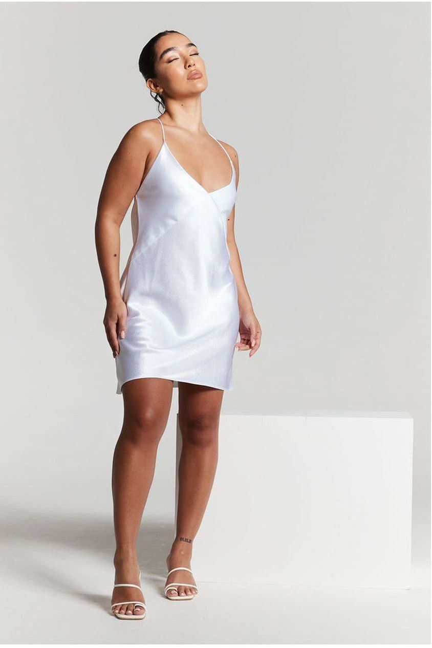 White Cowl Back Mini Slip Dress INF20279