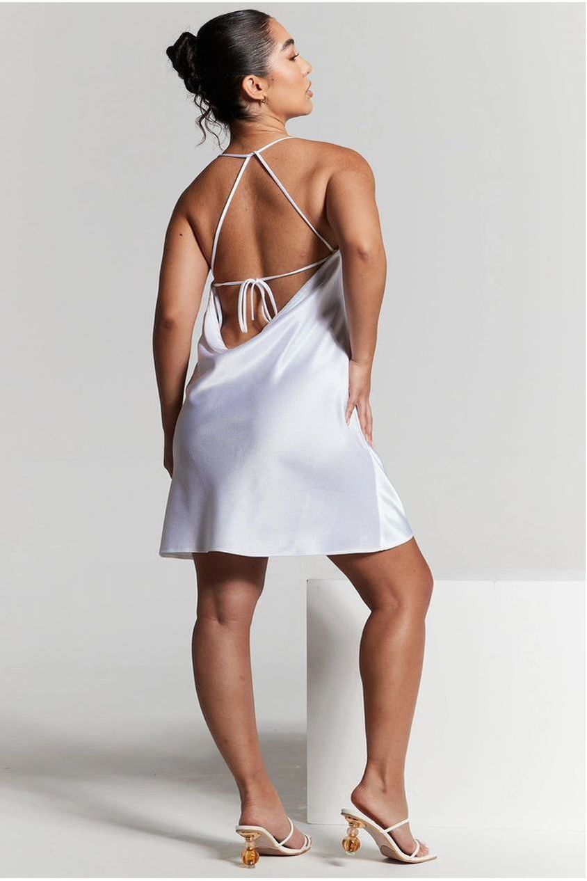 White Cowl Back Mini Slip Dress INF20279