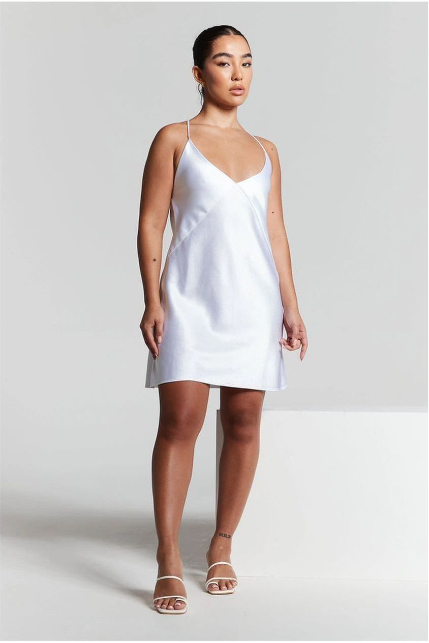 White Cowl Back Mini Slip Dress INF20279