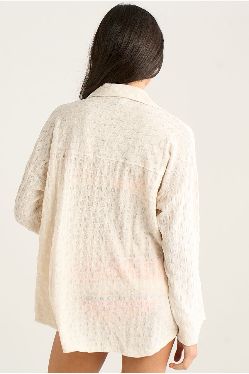 Beige Textured Oversized Long Sleeve Shirt IT1480A