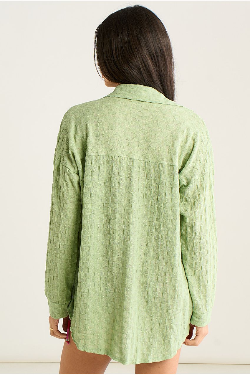 Sage Green Textured Oversized Long Sleeve Shirt IT1480A