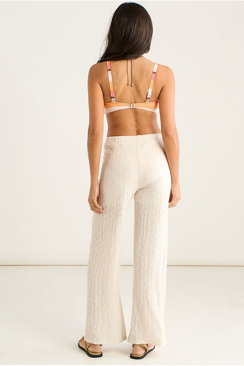 Beige Textured Elasticated Waist Flared Trousers IT1480B