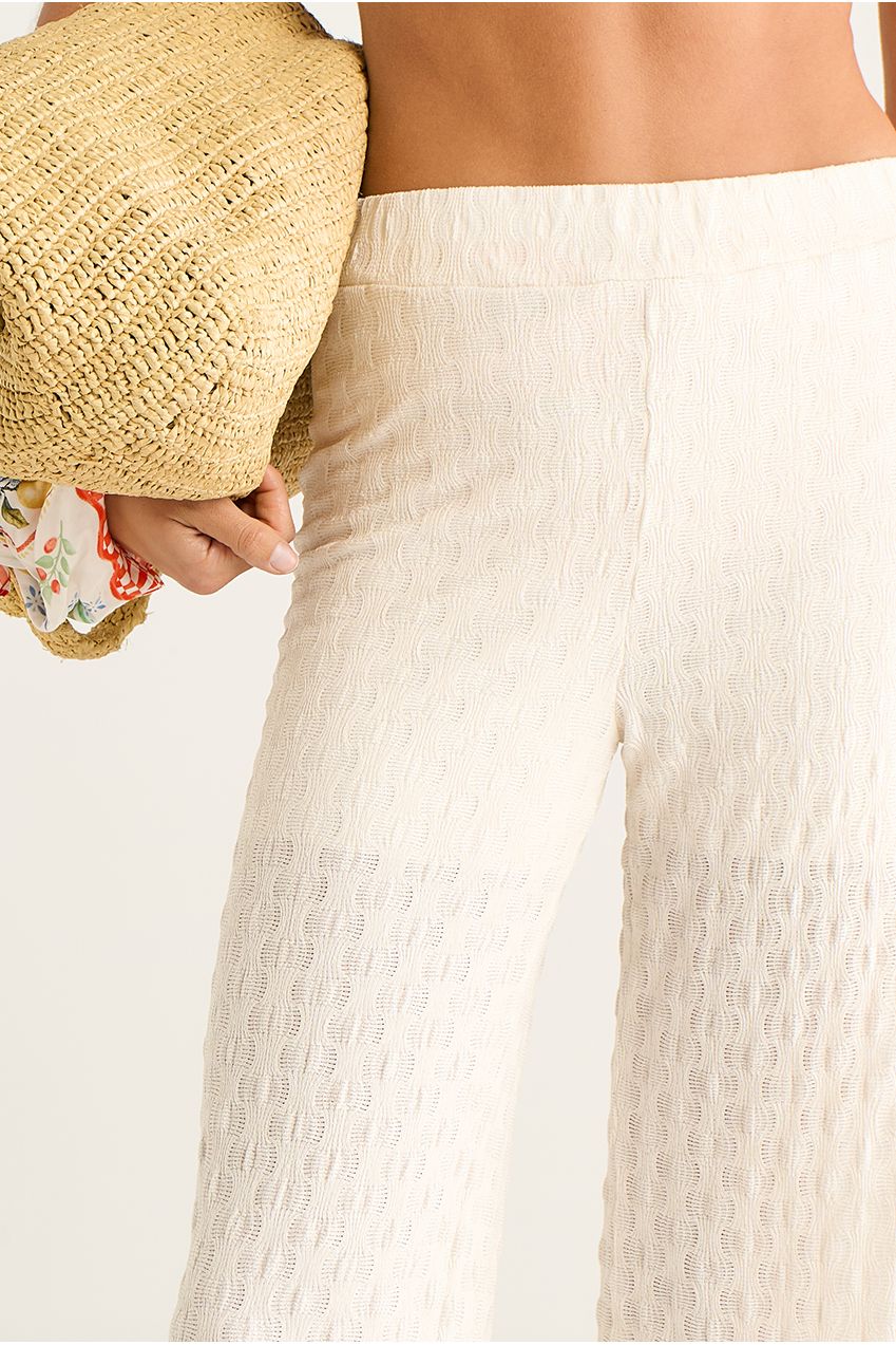 Beige Textured Elasticated Waist Flared Trousers IT1480B