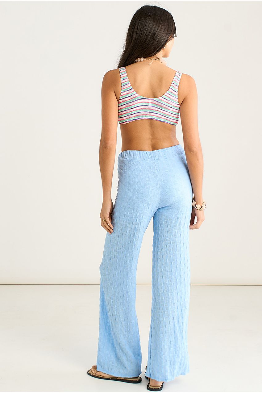 Sky Blue Textured Elasticated Waist Flared Trousers IT1480B