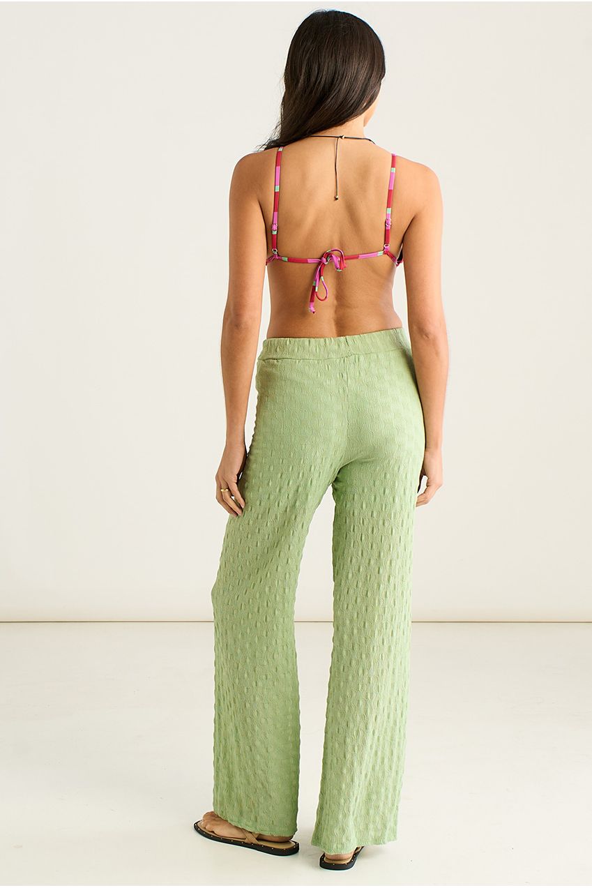 Sage Green Textured Elasticated Waist Flared Trousers IT1480B