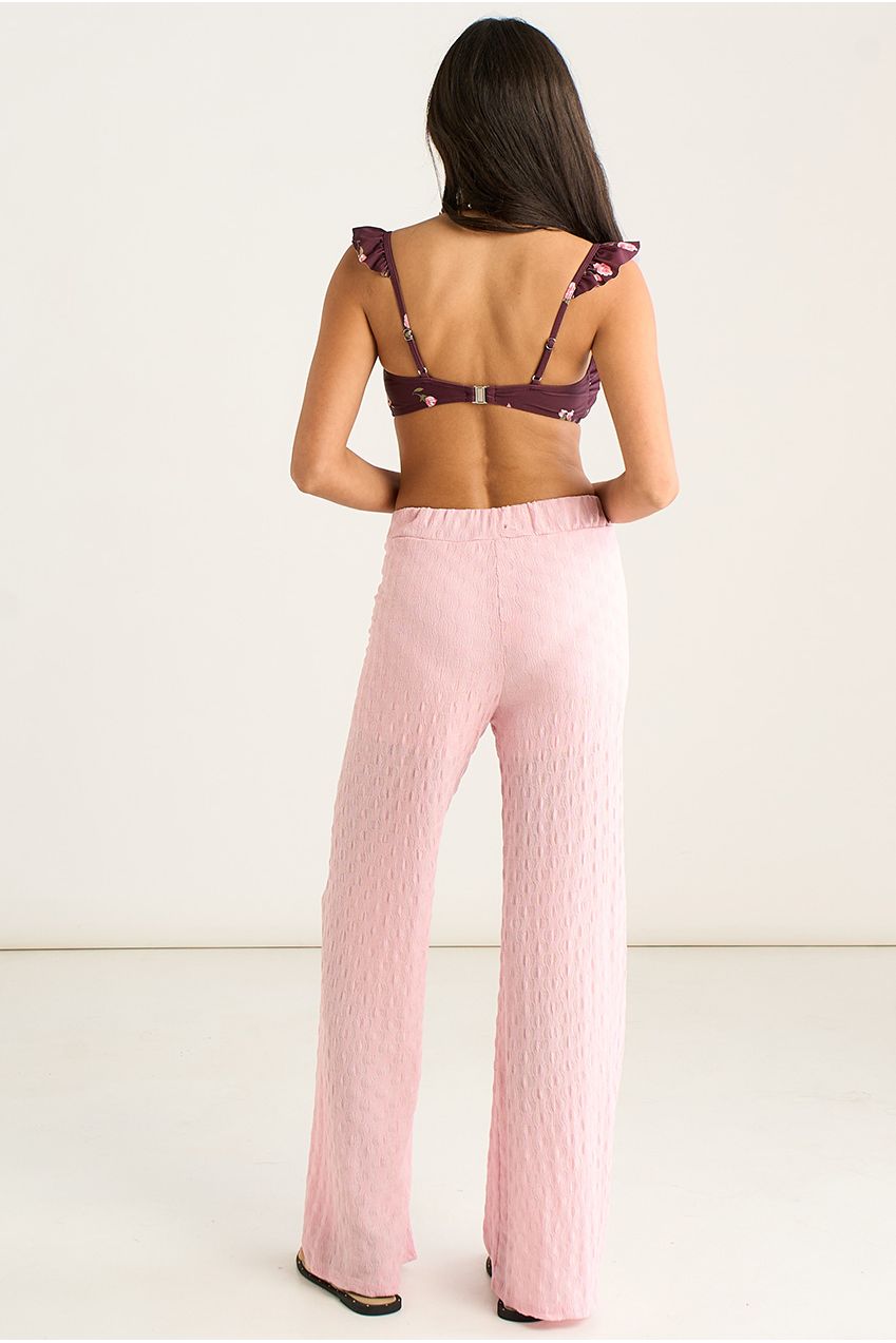 Pink Textured Elasticated Waist Flared Trousers IT1480B