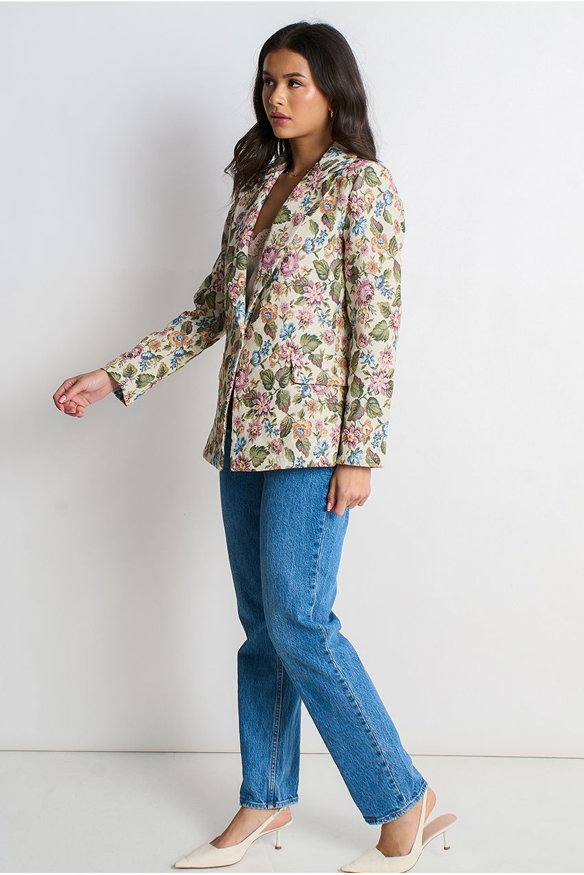Beige Floral Jacquard Tailored Blazer IT1835