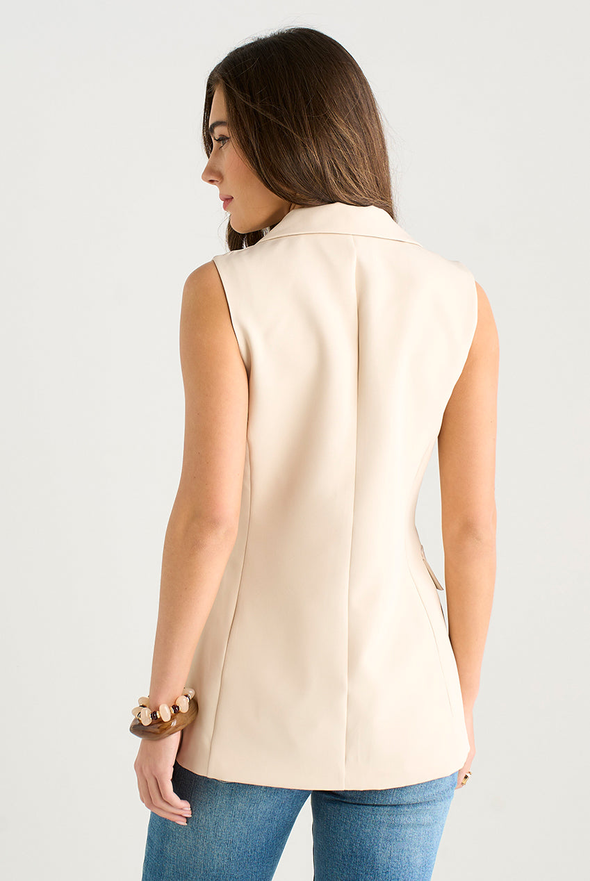 Beige Tailored Contrast Lining Longline Waistcoat IT2289