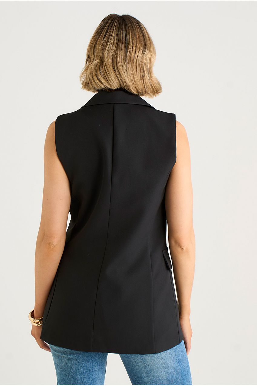 Black Tailored Contrast Lining Longline Waistcoat IT2289