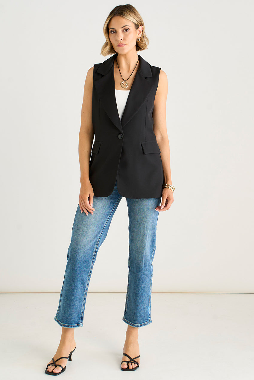 Black Tailored Contrast Lining Longline Waistcoat IT2289