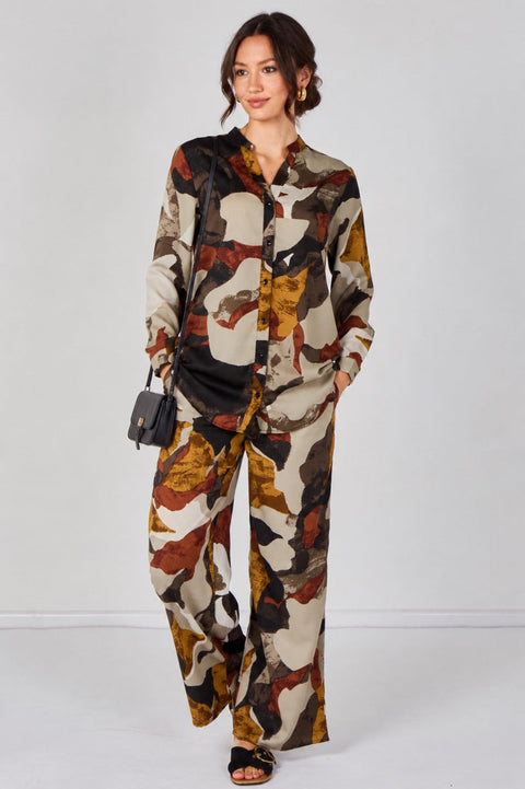 Taupe Abstract Print Shirt And Trouser Co-Ord Set by LOVE SUNSHINE
