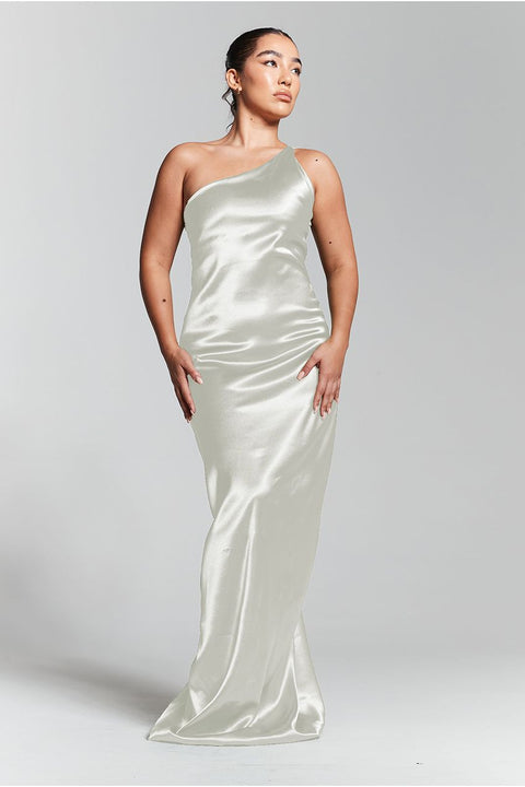 Ivory One Shoulder Silky Maxi Dress by InFlair