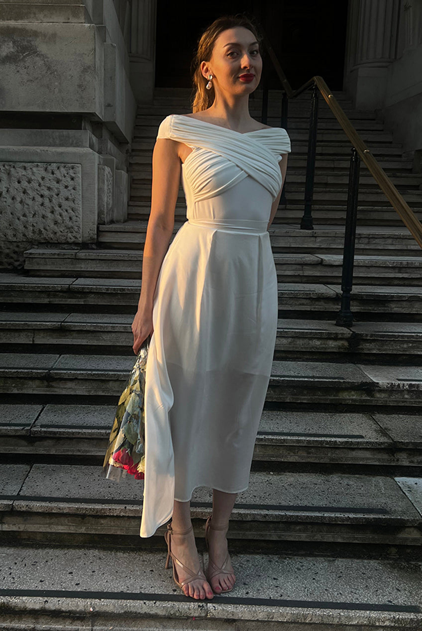 Ivory Pleated Flared Midi Skirt INF20264