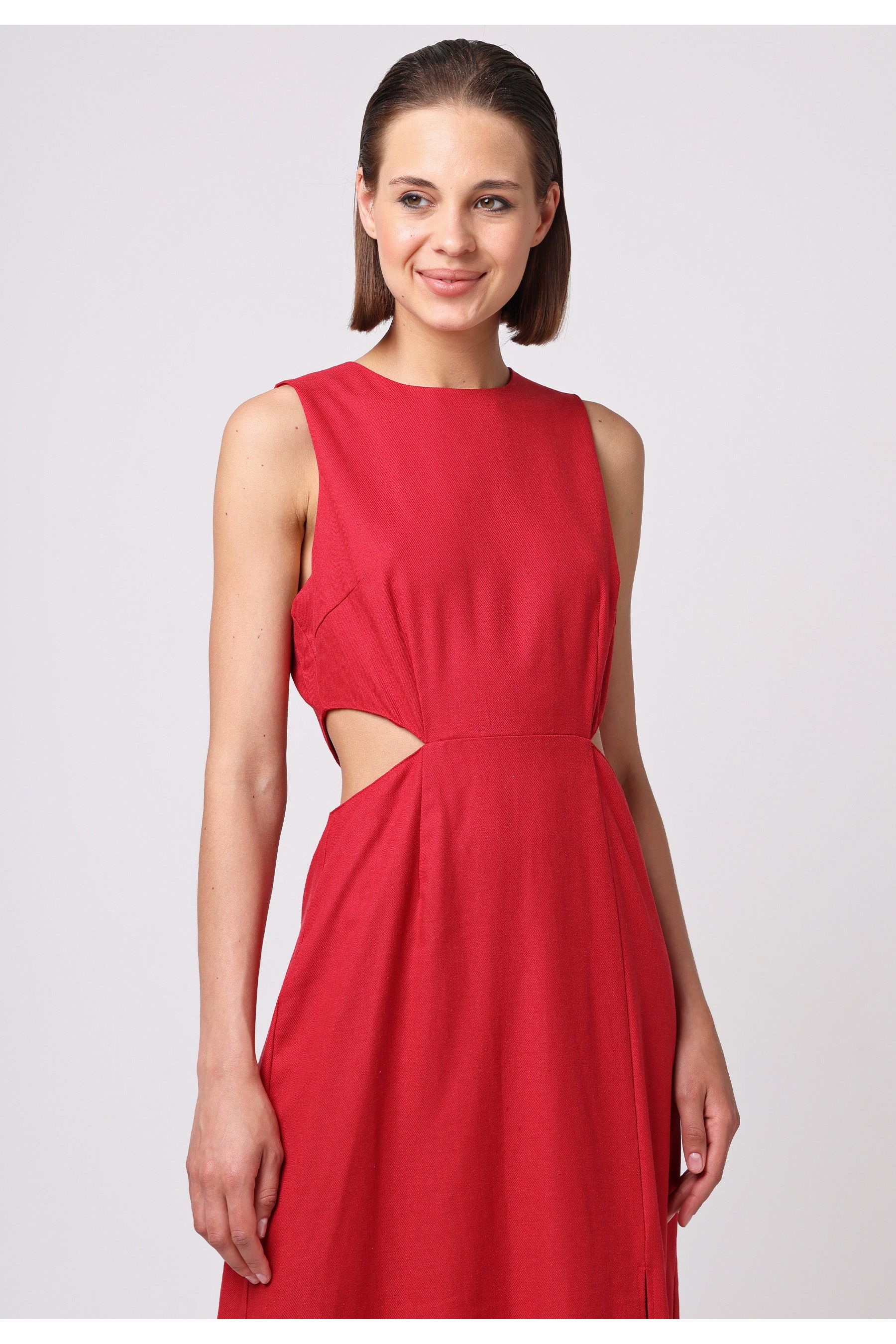 Linen Midi Dress With Side Cut Outs J035515DEPRDF