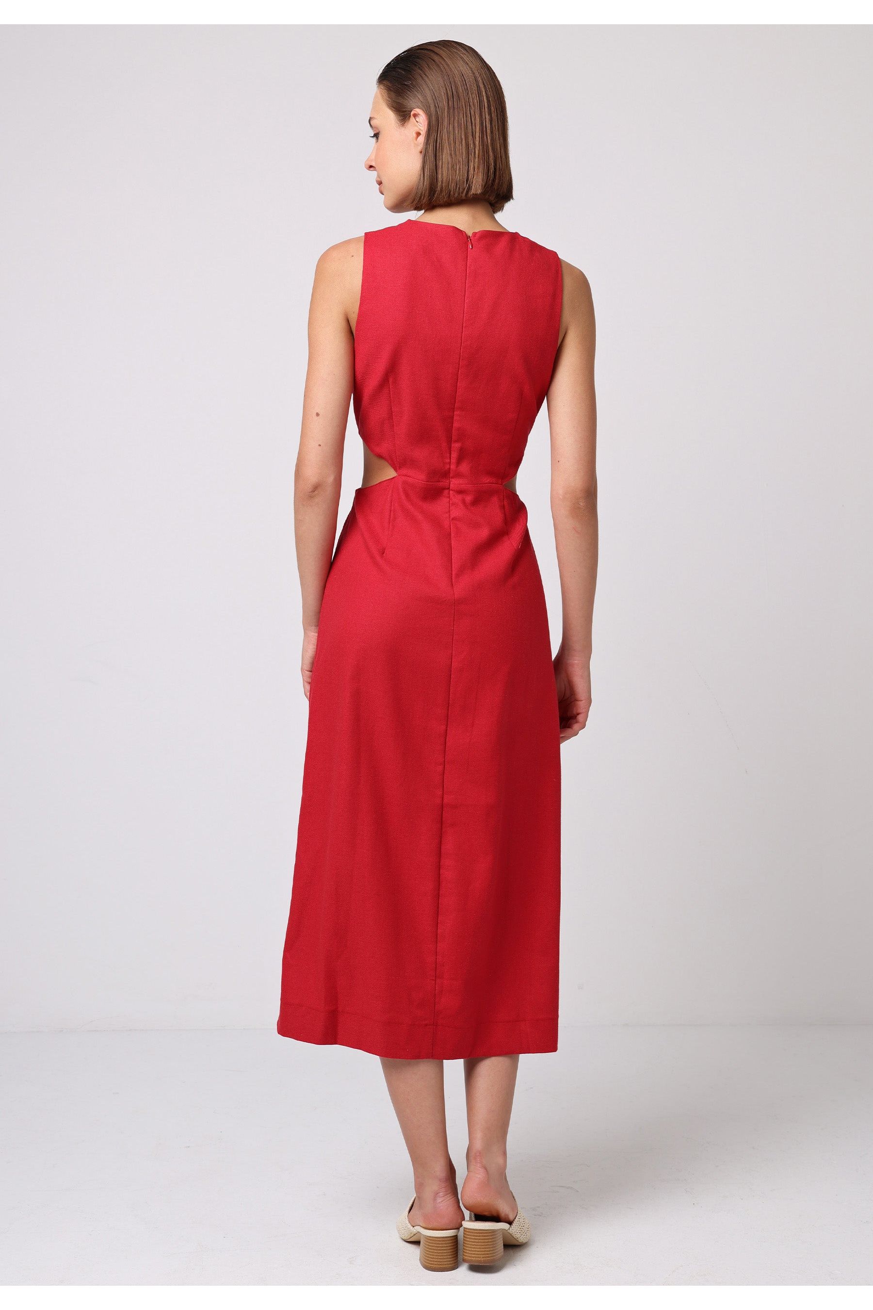 Linen Midi Dress With Side Cut Outs J035515DEPRDF