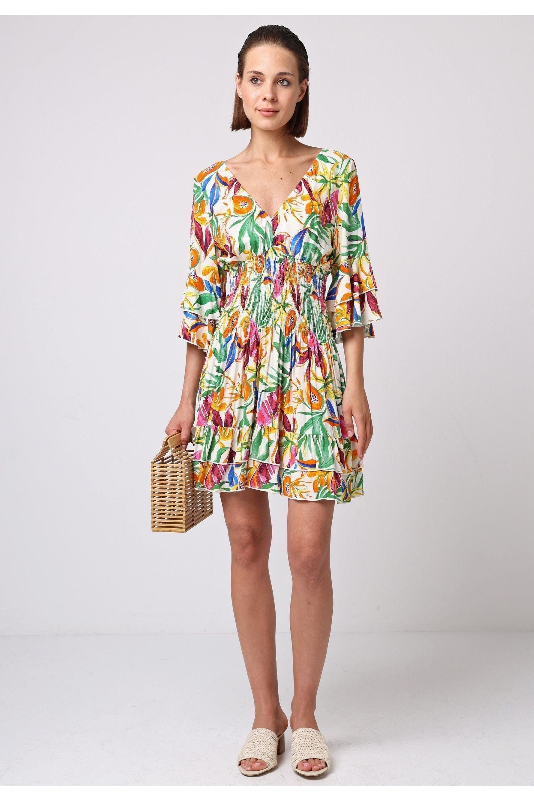 Summer Mini Dress In Tropical Papaya Print J038900